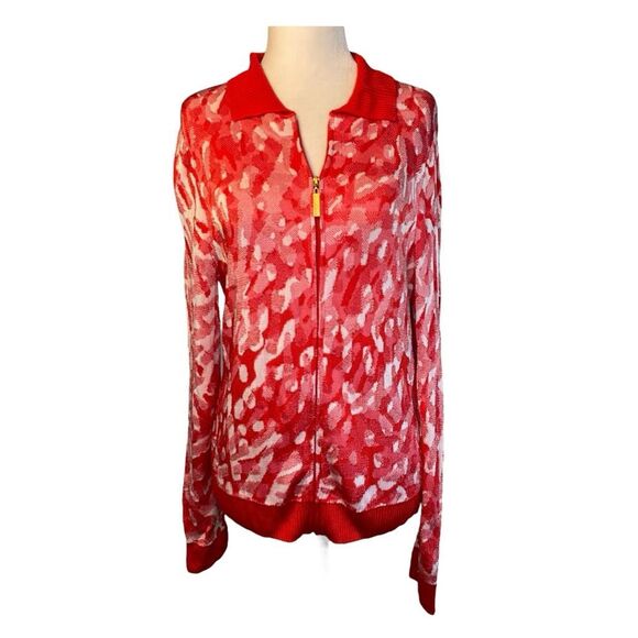 Vintage St John Abstract Brush Stroke Johnny Collared Cardigan Sweater M - Picture 1 of 10